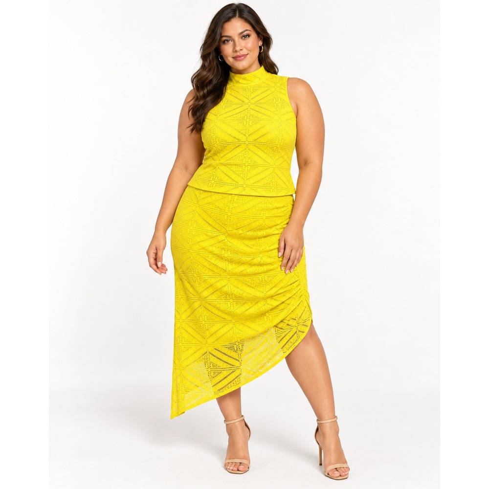 Bisou Bisou Michele Bohbot YLace 2 Piece Mock Neck Top Skirt Set L XL
